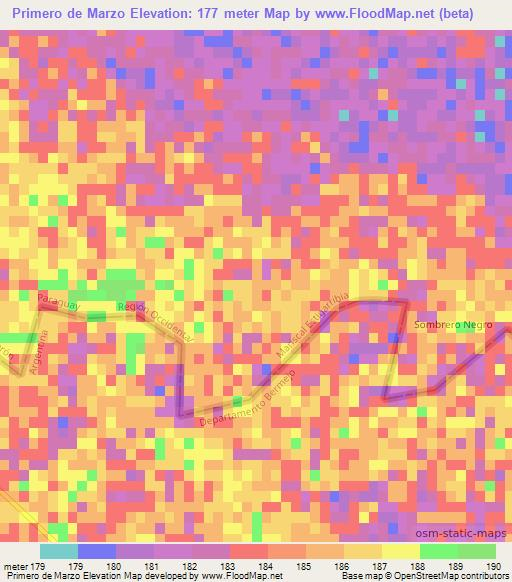 Primero de Marzo,Paraguay Elevation Map