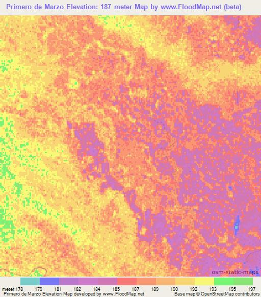 Primero de Marzo,Paraguay Elevation Map