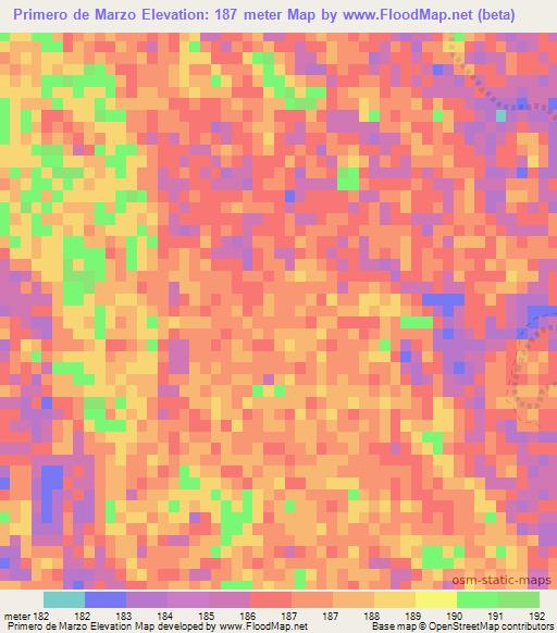 Primero de Marzo,Paraguay Elevation Map