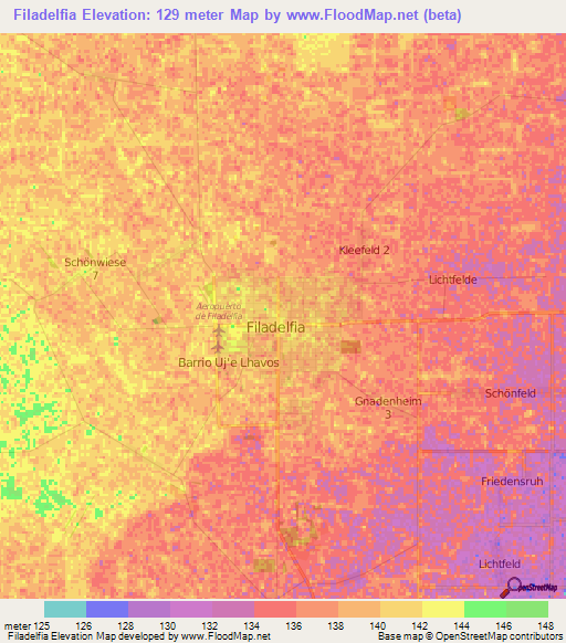 Filadelfia,Paraguay Elevation Map