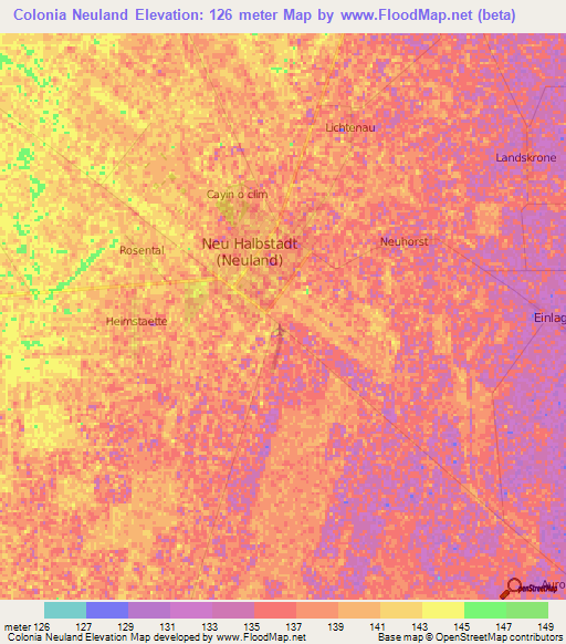 Colonia Neuland,Paraguay Elevation Map