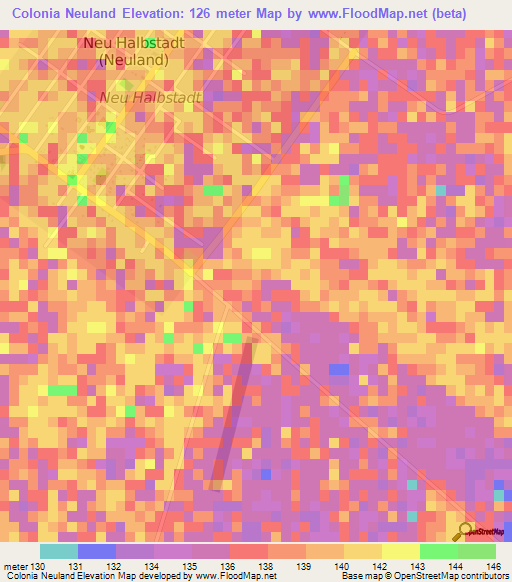 Colonia Neuland,Paraguay Elevation Map