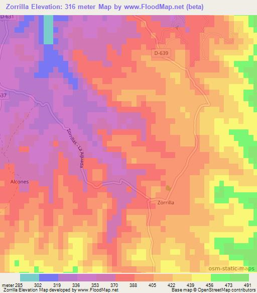 Zorrilla,Chile Elevation Map