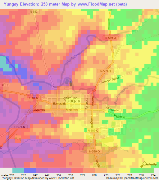 Yungay,Chile Elevation Map