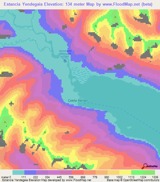 Estancia Yendegaia,Chile Elevation Map