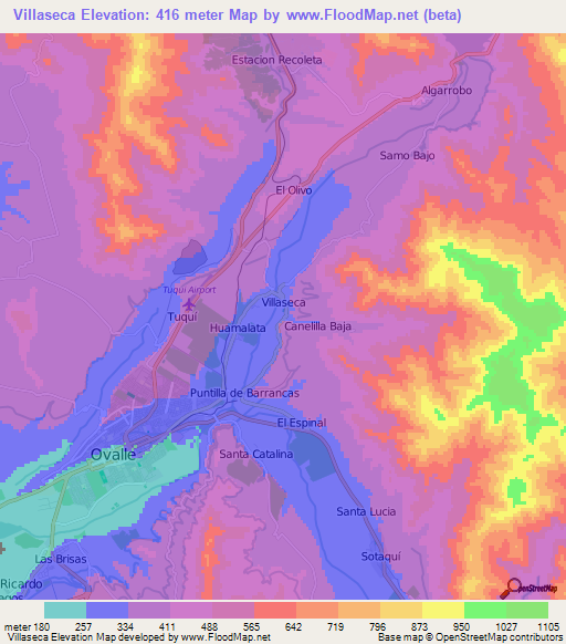Villaseca,Chile Elevation Map