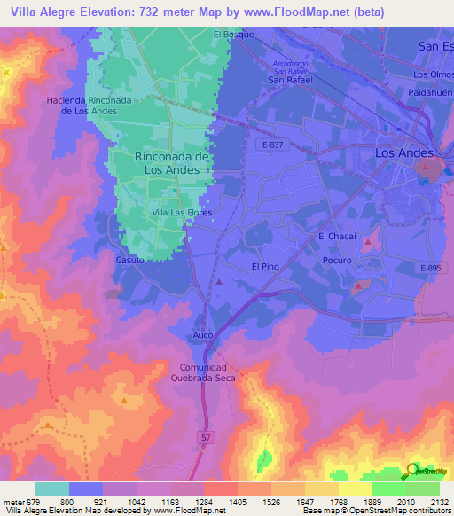 Villa Alegre,Chile Elevation Map