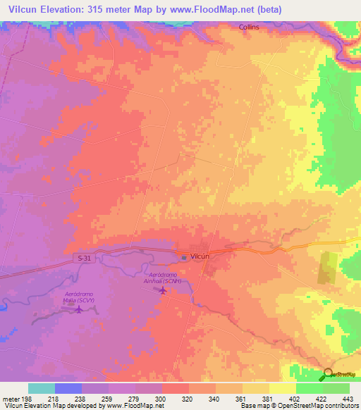 Vilcun,Chile Elevation Map