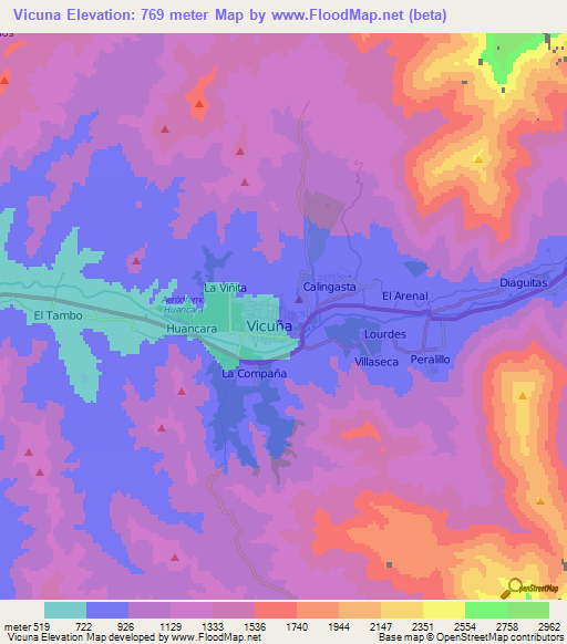 Vicuna,Chile Elevation Map