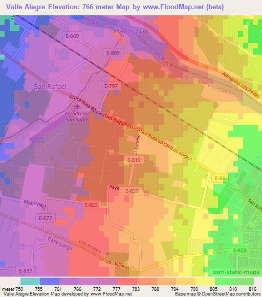 Valle Alegre,Chile Elevation Map