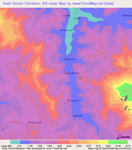 Vado Hondo,Chile Elevation Map