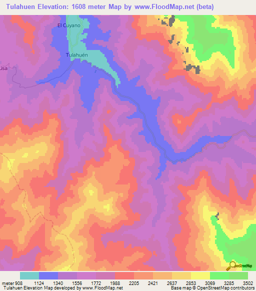 Tulahuen,Chile Elevation Map