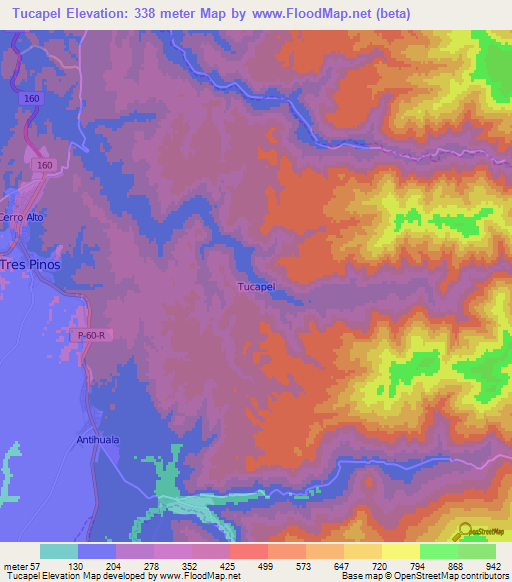 Tucapel,Chile Elevation Map