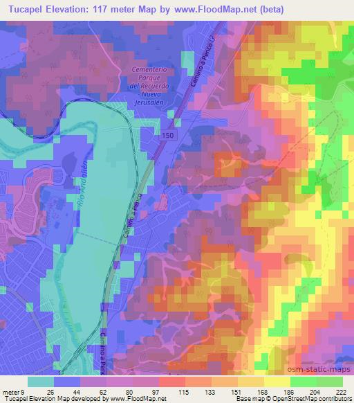 Tucapel,Chile Elevation Map