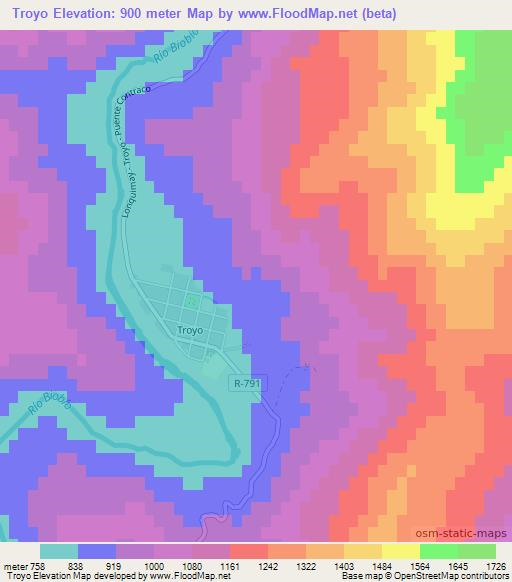 Troyo,Chile Elevation Map