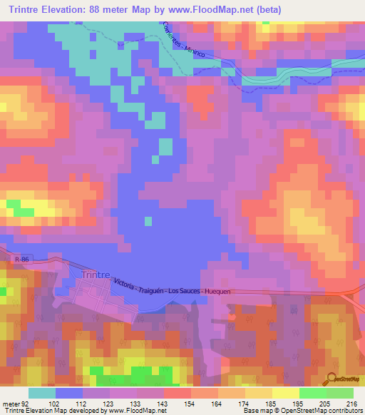 Trintre,Chile Elevation Map