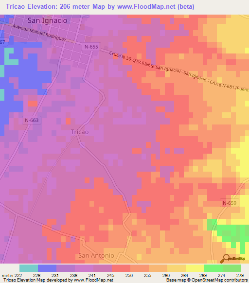 Tricao,Chile Elevation Map