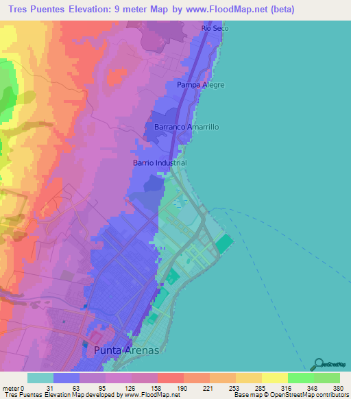 Tres Puentes,Chile Elevation Map