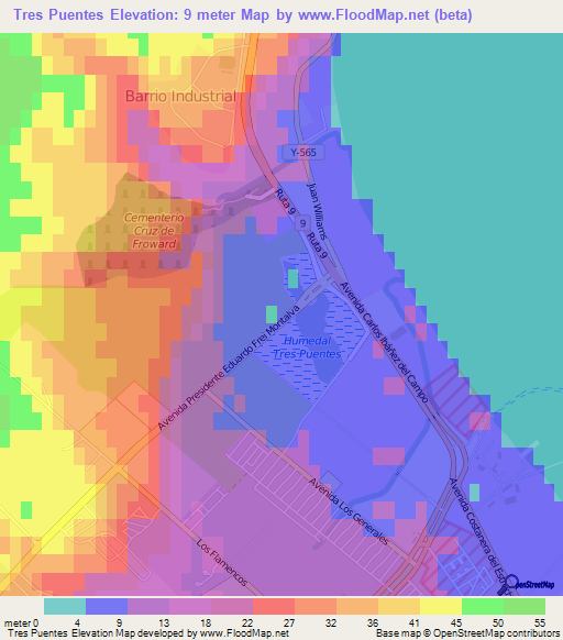Tres Puentes,Chile Elevation Map