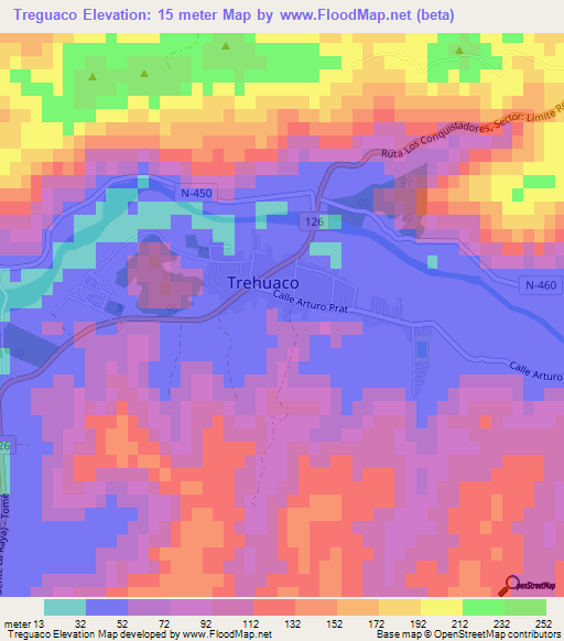 Treguaco,Chile Elevation Map