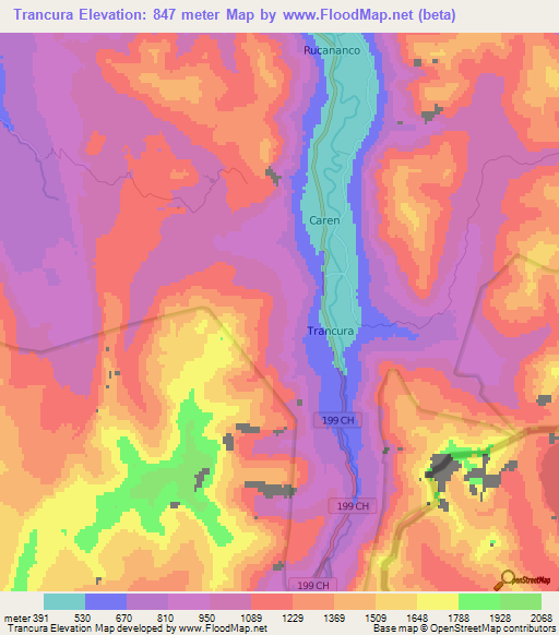 Trancura,Chile Elevation Map