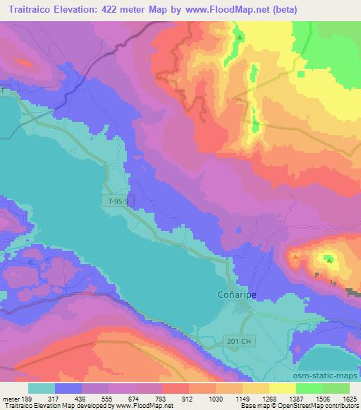Traitraico,Chile Elevation Map