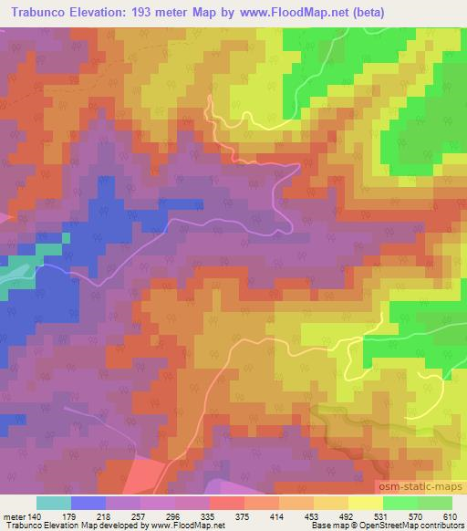 Trabunco,Chile Elevation Map