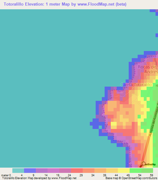 Totoralillo,Chile Elevation Map