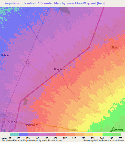 Tiuquilemo,Chile Elevation Map