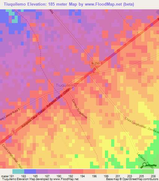 Tiuquilemo,Chile Elevation Map