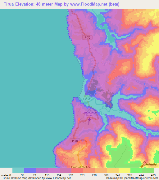 Tirua,Chile Elevation Map