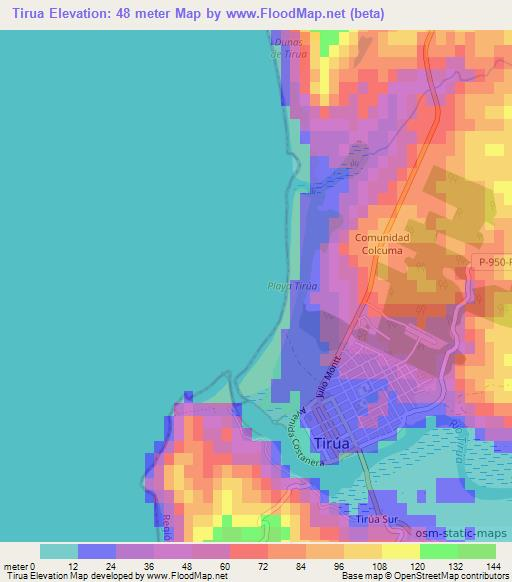 Tirua,Chile Elevation Map