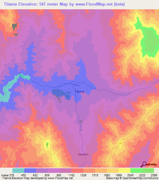 Tilama,Chile Elevation Map