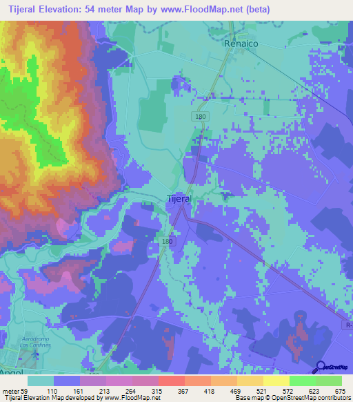 Tijeral,Chile Elevation Map