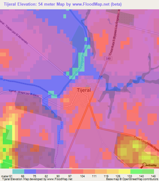 Tijeral,Chile Elevation Map