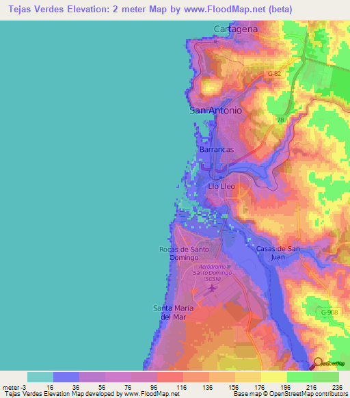 Tejas Verdes,Chile Elevation Map