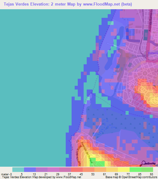 Tejas Verdes,Chile Elevation Map