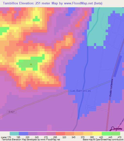 Tambillos,Chile Elevation Map