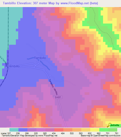 Tambillo,Chile Elevation Map