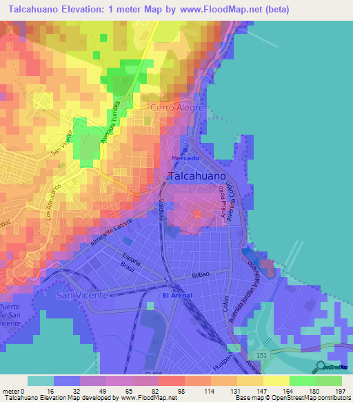 Talcahuano,Chile Elevation Map