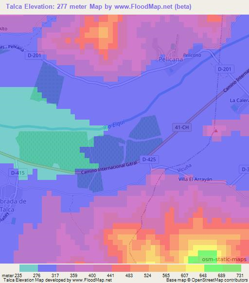 Talca,Chile Elevation Map