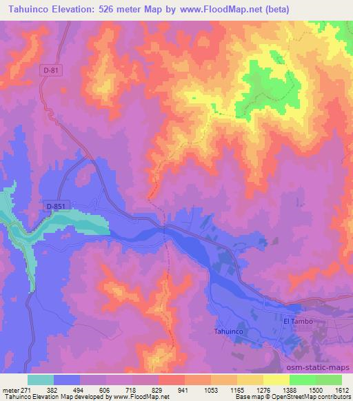 Tahuinco,Chile Elevation Map