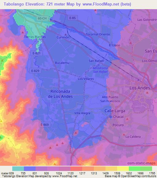 Tabolango,Chile Elevation Map