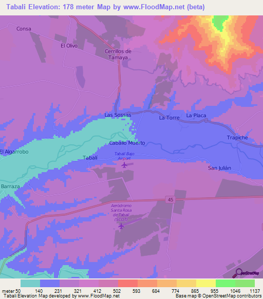 Tabali,Chile Elevation Map