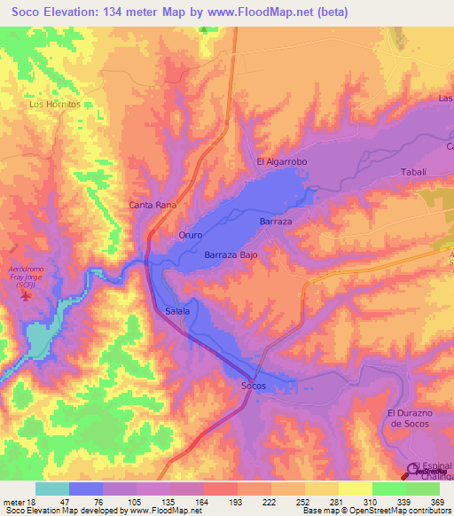Soco,Chile Elevation Map