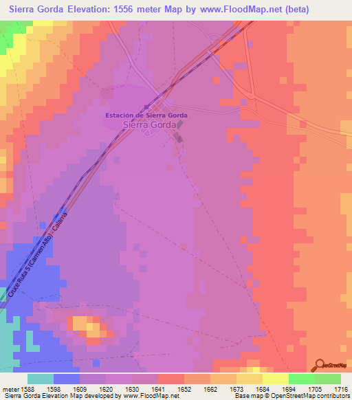 Sierra Gorda,Chile Elevation Map