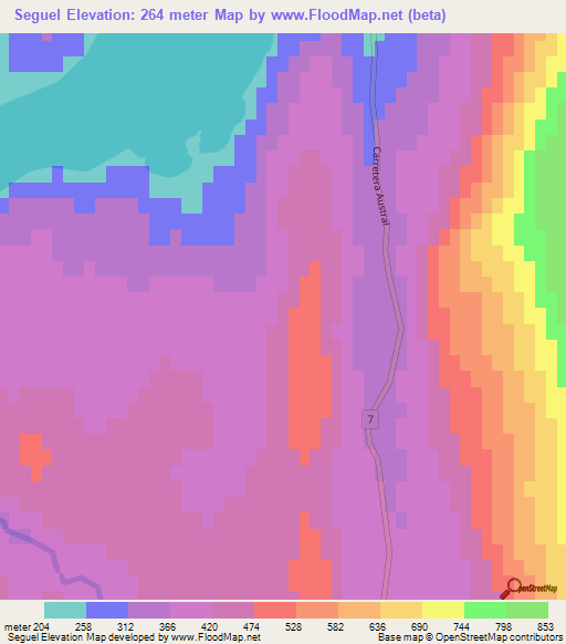 Seguel,Chile Elevation Map