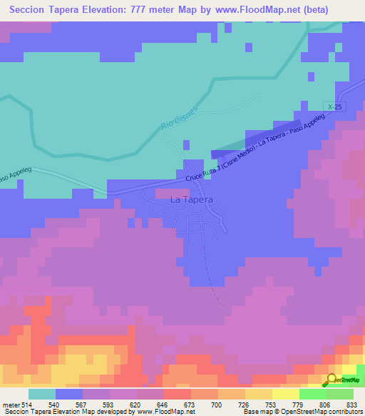 Seccion Tapera,Chile Elevation Map