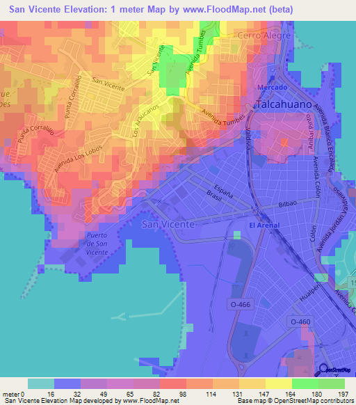 San Vicente,Chile Elevation Map
