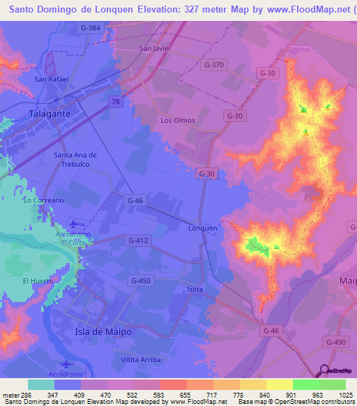 Santo Domingo de Lonquen,Chile Elevation Map